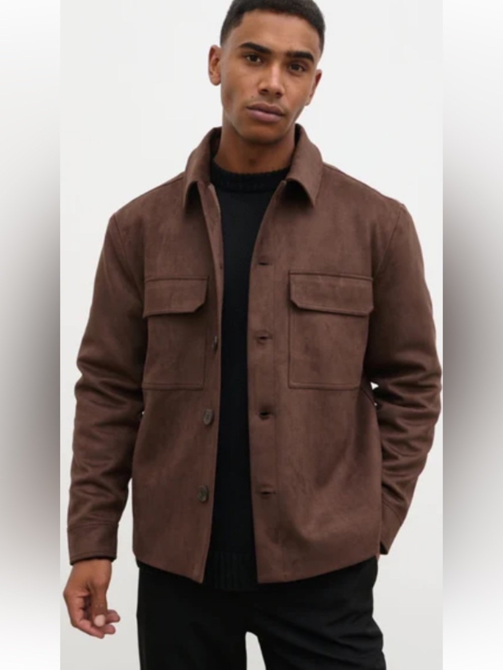 Abercrombie & Fitch Men's Brown Relaxed Vegan Suede Overshirt Utility Jacket XL